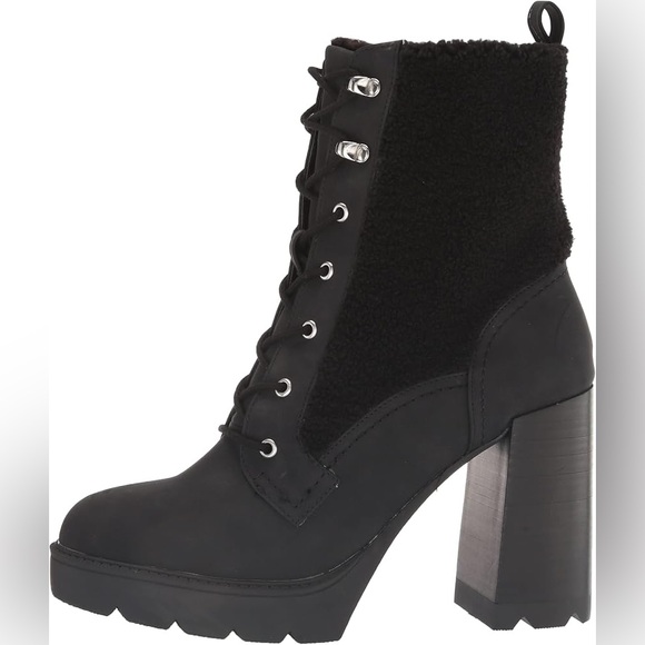 Dolce Vita Dixy Lace Up Sherpa Rugged High Heeled Black Boots Sz 8.5 - Picture 2 of 6